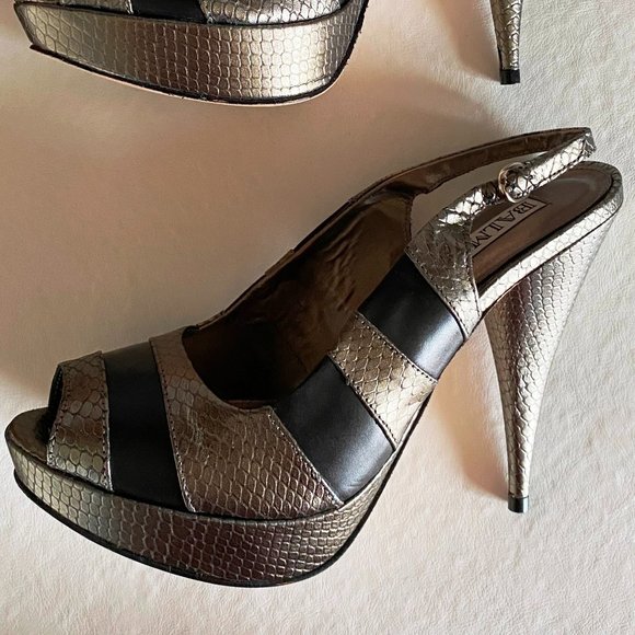 Balmain Slingback Platform Heels Gold-Black Size EU 40 US 9 (approx) - Picture 2 of 13